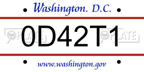 0D42T1 District Of Columbia License Plate