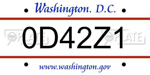 0D42Z1 District Of Columbia License Plate