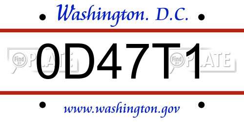 0D47T1 District Of Columbia License Plate