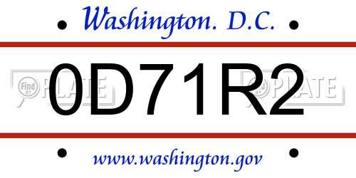 0D71R2 District Of Columbia License Plate