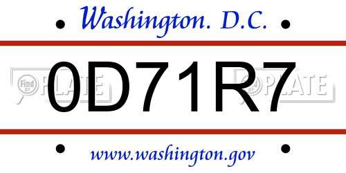 0D71R7 District Of Columbia License Plate