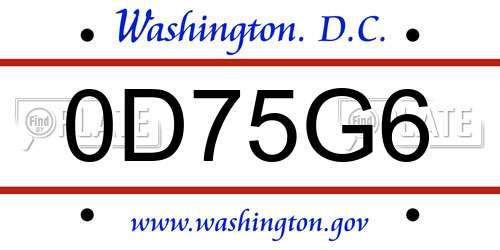 0D75G6 District Of Columbia License Plate