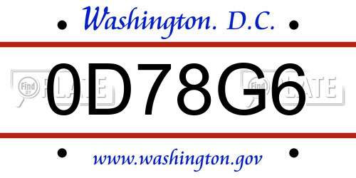 0D78G6 District Of Columbia License Plate