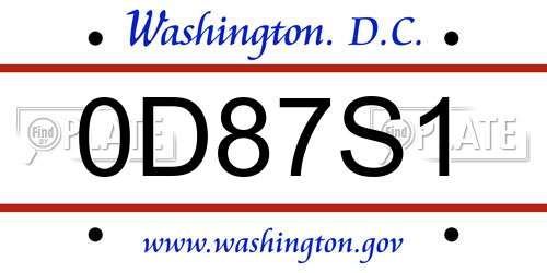 0D87S1 District Of Columbia License Plate