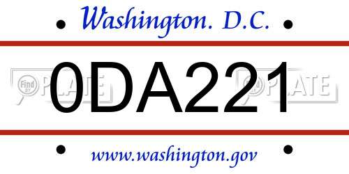 0DA221 District Of Columbia License Plate