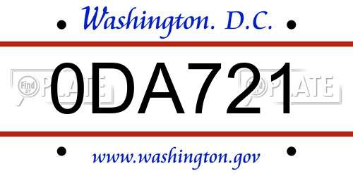 0DA721 District Of Columbia License Plate