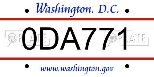 0DA771 District Of Columbia License Plate