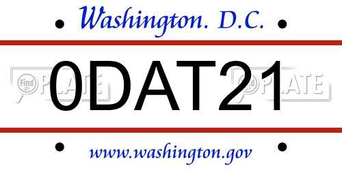 0DAT21 District Of Columbia License Plate