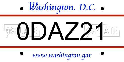 0DAZ21 District Of Columbia License Plate