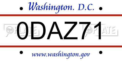 0DAZ71 District Of Columbia License Plate