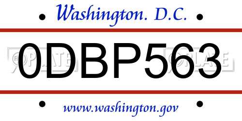0DBP563 District Of Columbia License Plate