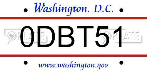 0DBT51 District Of Columbia License Plate