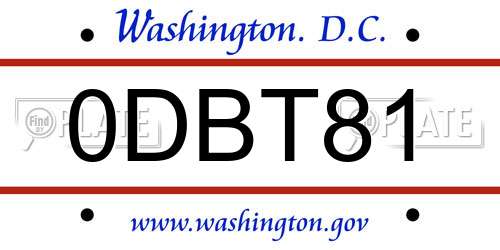 0DBT81 District Of Columbia License Plate