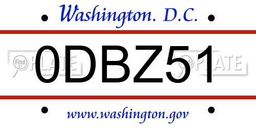 0DBZ51 District Of Columbia License Plate