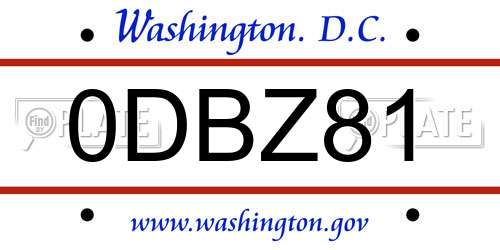 0DBZ81 District Of Columbia License Plate