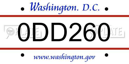 0DD260 District Of Columbia License Plate