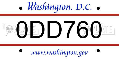 0DD760 District Of Columbia License Plate