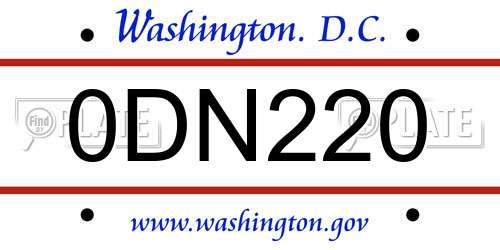 0DN220 District Of Columbia License Plate
