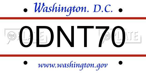 0DNT70 District Of Columbia License Plate