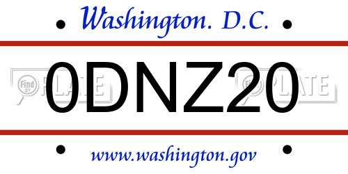 0DNZ20 District Of Columbia License Plate