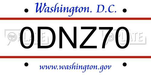 0DNZ70 District Of Columbia License Plate