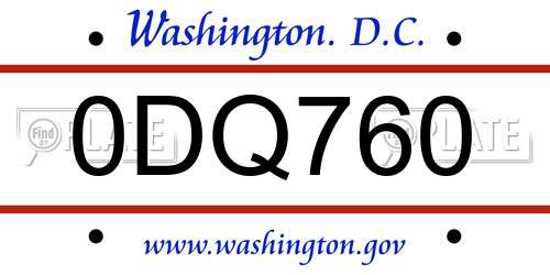 0DQ760 District Of Columbia License Plate