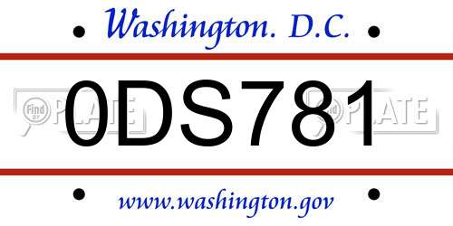 0DS781 District Of Columbia License Plate