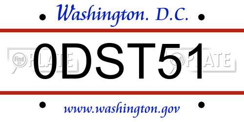 0DST51 District Of Columbia License Plate