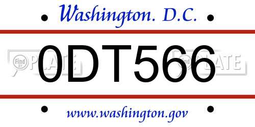 0DT566 District Of Columbia License Plate