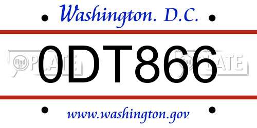 0DT866 District Of Columbia License Plate