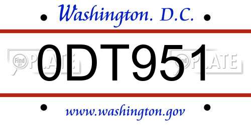 0DT951 District Of Columbia License Plate