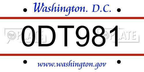 0DT981 District Of Columbia License Plate