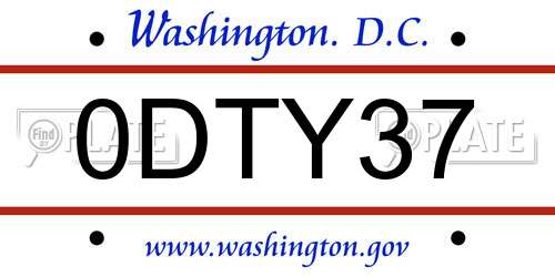 0DTY37 District Of Columbia License Plate