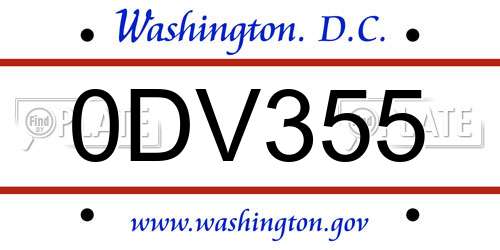 0DV355 District Of Columbia License Plate