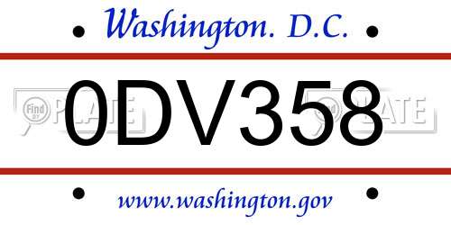 0DV358 District Of Columbia License Plate