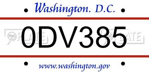 0DV385 District Of Columbia License Plate