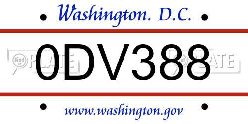 0DV388 District Of Columbia License Plate