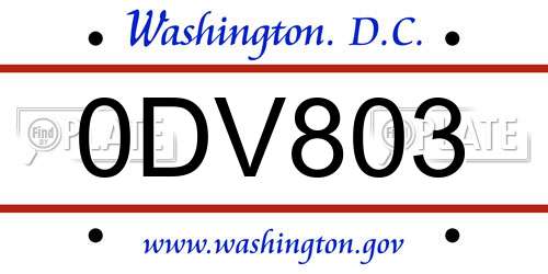 0DV803 District Of Columbia License Plate