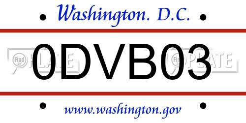 0DVB03 District Of Columbia License Plate