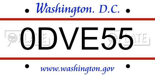 0DVE55 District Of Columbia License Plate