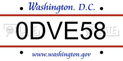 0DVE58 District Of Columbia License Plate