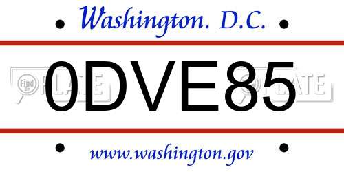 0DVE85 District Of Columbia License Plate