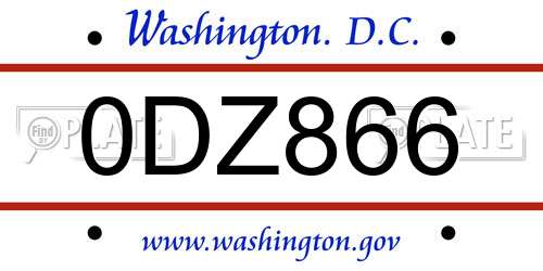 0DZ866 District Of Columbia License Plate