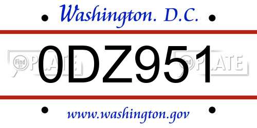 0DZ951 District Of Columbia License Plate