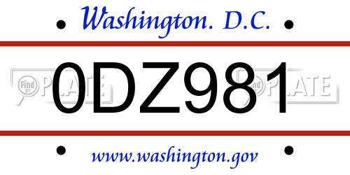 0DZ981 District Of Columbia License Plate