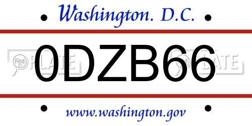 0DZB66 District Of Columbia License Plate