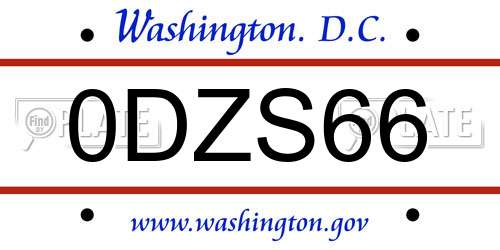 0DZS66 District Of Columbia License Plate