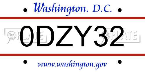 0DZY32 District Of Columbia License Plate