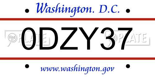 0DZY37 District Of Columbia License Plate