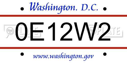 0E12W2 District Of Columbia License Plate